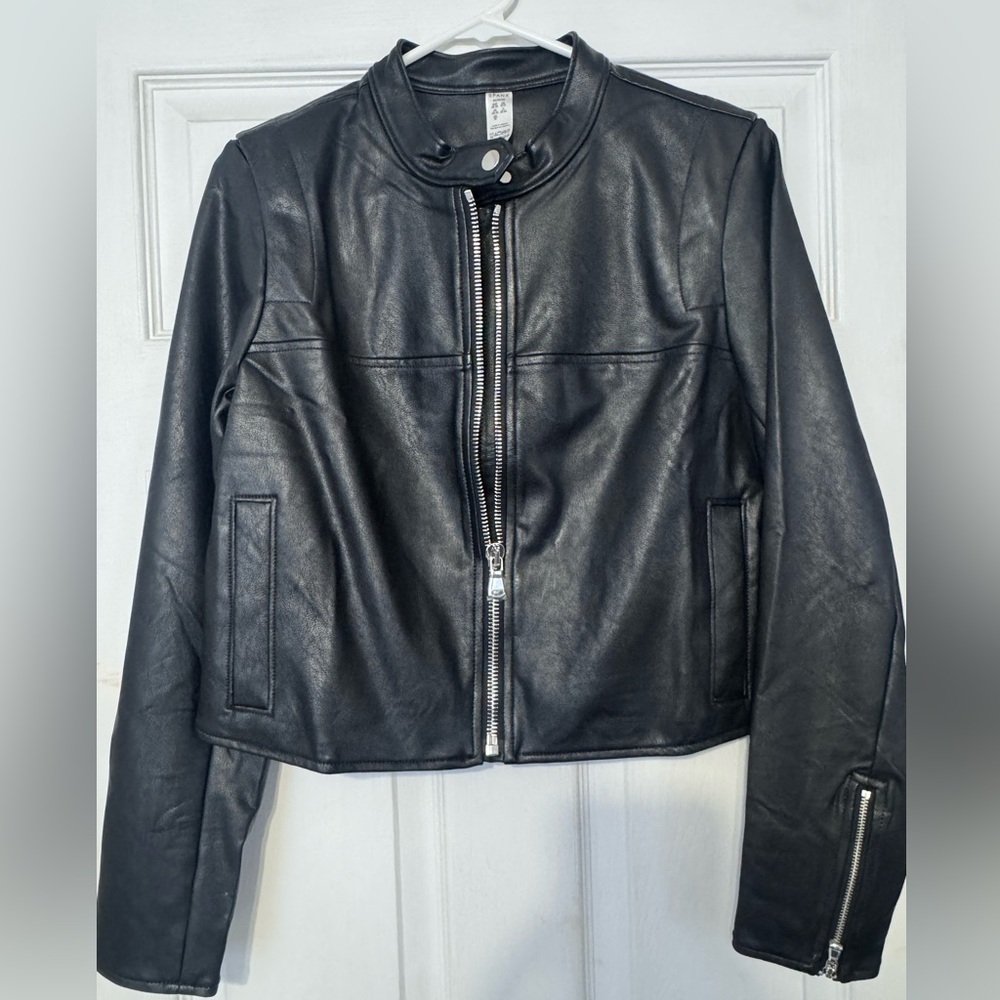 SPANX Black Leather Moto Jacket - New Without Tags - Size Medium